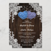 Rustic Wood Lace Purple and Blue Floral Wedding 招待状 (正面/裏面)