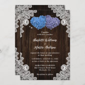 Rustic Wood Lace Purple and Blue Floral Wedding 招待状 (正面/裏面)