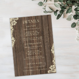 Rustic Wood Lace Wedding Details Enclosure Card 出欠カード