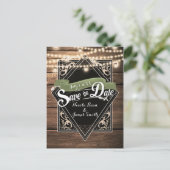 Rustic Wood & Lights エンゲージメント Save The Date ポストカード (スタンド正面)