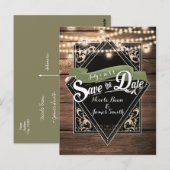 Rustic Wood & Lights エンゲージメント Save The Date ポストカード (正面/裏面)
