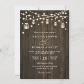 Rustic Wood & Lights Country Chic QR Code Wedding 招待状 (正面)