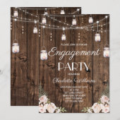 Rustic Wood Mason Jar Floral Engagement Party 招待状 (正面/裏面)