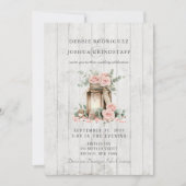 Rustic Wood Mason Jar Floral Wedding Invitation  招待状 (正面)
