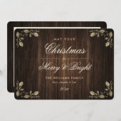 Rustic Wood Merry and Bright Photo Christmas シーズンカード (正面/裏面)