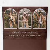 Rustic Wood Minimal Arch Photo QR code Wedding 三つ折り招待状 (内部最初)