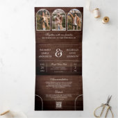 Rustic Wood Minimal Arch Photo QR code Wedding 三つ折り招待状 (内部)