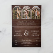 Rustic Wood Minimal Arch Photo QR code Wedding 招待状 (内部)
