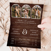 Rustic Wood Minimal Arch Photo QR code Wedding 招待状
