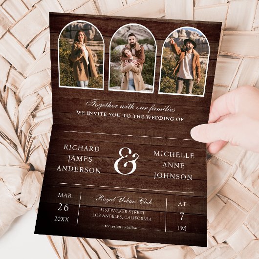 Rustic Wood Minimal Arch Photo QR code Wedding 招待状