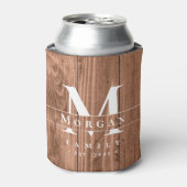 Rustic Wood Monogram Custom Last Name favor  缶クーラー (缶正面)