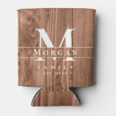 Rustic Wood Monogram Custom Last Name favor  缶クーラー (正面)
