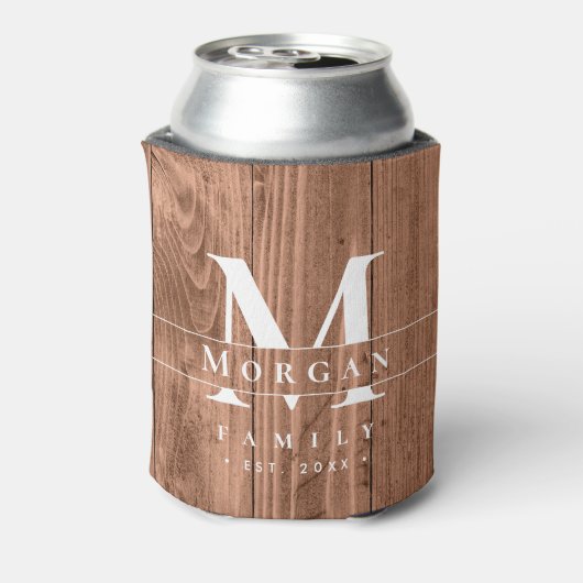 Rustic Wood Monogram Custom Last Name favor  缶クーラー (缶裏面)