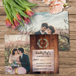 Rustic wood monogram photo Wedding budget RSVP エンクロージャーカード