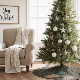 Rustic Wood Monogrammed Christmas Tree Skirt ブラッシュドポリエステルツリースカート