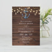Rustic Wood Navy Blue Anchor QR Code Wedding 招待状 (スタンド正面)