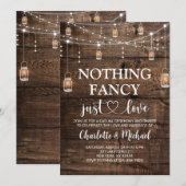 Rustic Wood Nothing Fancy Just Love Wedding 招待状 (正面/裏面)