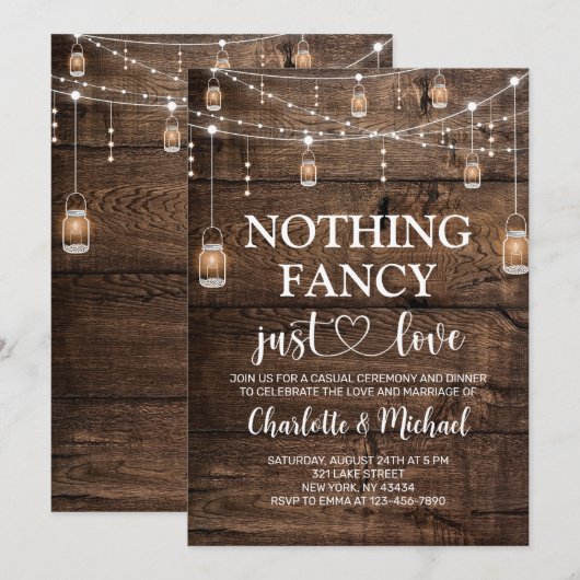 Rustic Wood Nothing Fancy Just Love Wedding 招待状 (正面/裏面)