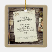 Rustic Wood Old Paper Script Merry Christmas セラミックオーナメント (裏面)