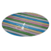 Rustic Wood Pastel Stripes Family Name カッティングボード (角)