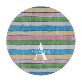 Rustic Wood Pastel Stripes Family Name カッティングボード