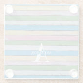 Rustic Wood Pastel Stripes Family Name ガラスコースター (裏面)