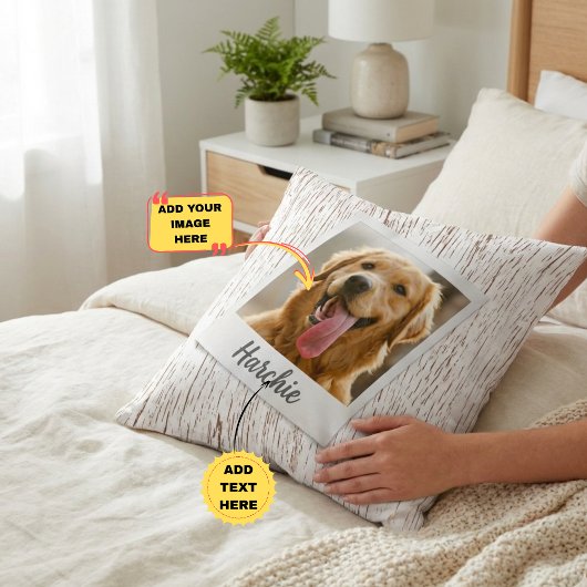 Rustic Wood Personalized Pet Photo Pillow for Mom クッション