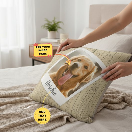 Rustic Wood Personalized Pet Photo Pillow for Mom クッション