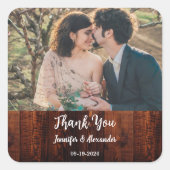 Rustic wood photo country wedding Thank you スクエアシール (正面)