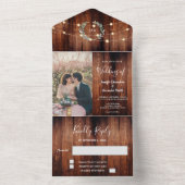 Rustic wood photo string lights country Wedding オールインワン招待状 (内側)