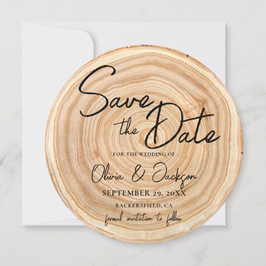 Rustic Wood Photo Wedding Save the Date 招待状 (正面)