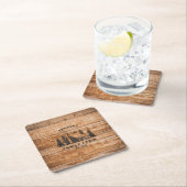 Rustic Wood Pine Forest Cabin Lodge Personalized スクエアペーパーコースター (インサイチュ)