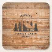 Rustic Wood Pine Forest Cabin Lodge Personalized スクエアペーパーコースター (正面)
