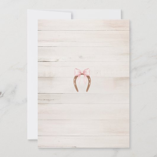 Rustic Wood Pink Boots and Bows Baby Shower 招待状 (裏面)