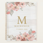 Rustic Wood Pink Floral Watercolor Monogram プランナー手帳 (正面)