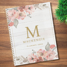 Rustic Wood Pink Floral Watercolor Monogram プランナー手帳