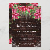 Rustic Wood & Poinsettia Sweet Sixteen 招待状 (正面/裏面)