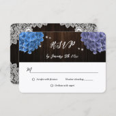 Rustic Wood Purple and Blue Floral Wedding 出欠カード (正面/裏面)