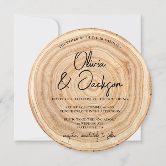 Rustic Wood QR Code Wedding 招待状 (正面)