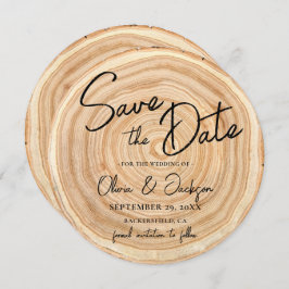 Rustic Wood QR Code Wedding Save the Date 招待状