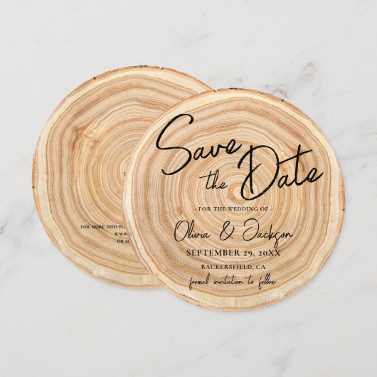 Rustic Wood QR Code Wedding Save the Date 招待状 (正面/裏面)