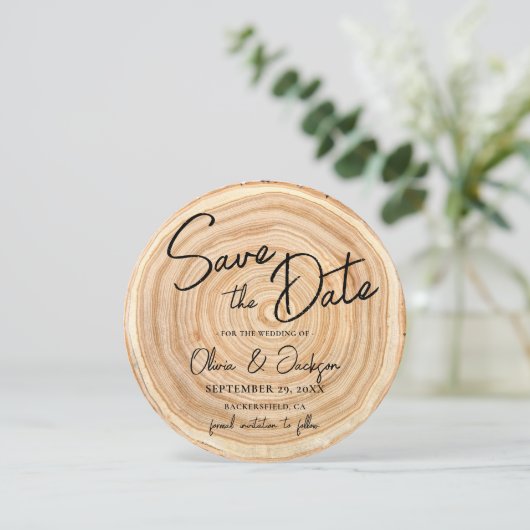 Rustic Wood QR Code Wedding Save the Date 招待状 (スタンド正面)