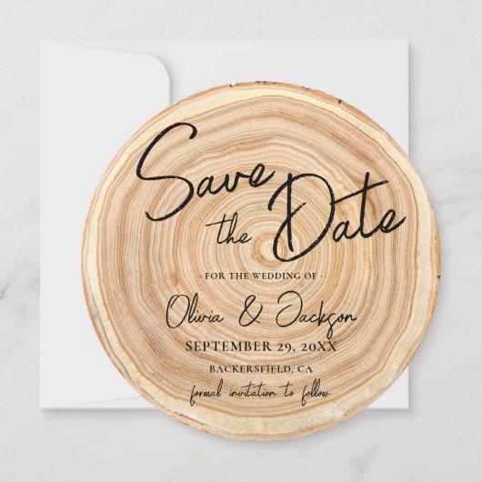 Rustic Wood QR Code Wedding Save the Date 招待状 (正面)