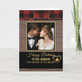 Rustic Wood Red Plaid Happy Birthday my Husband カード (正面)
