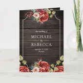 Rustic Wood Red Roses Floral Frame QR Code Wedding 招待状 (正面)