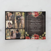 Rustic Wood Red Roses Floral Frame QR Code Wedding 招待状 (内部)