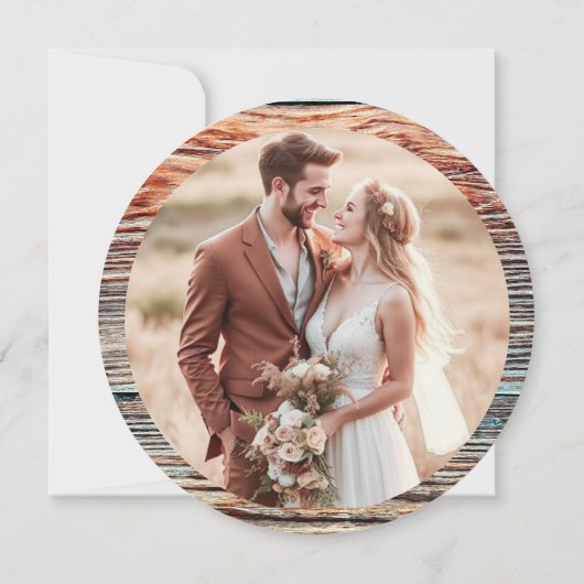 Rustic Wood Ring Save The Date – Boho Floral Photo 招待状 (裏面)