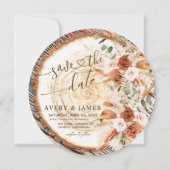 Rustic Wood Ring Save The Date – Boho Floral Photo 招待状 (正面)