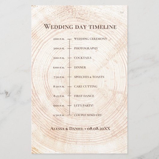 Rustic Wood Rings Wedding Day Timeline Schedule  (正面)