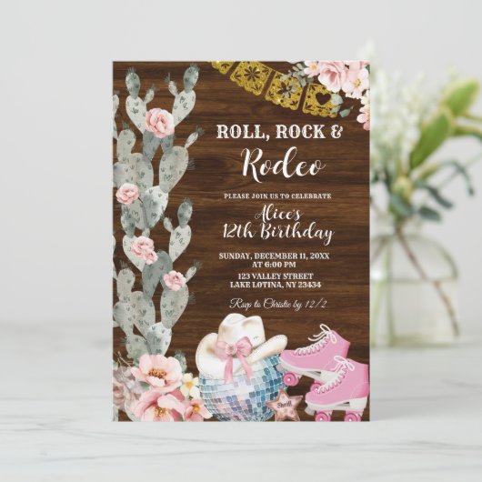 Rustic Wood Roll, rock and rodeo birthday 招待状 (スタンド正面)